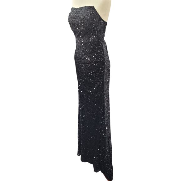 NWT Black Strapless Sequin Evening Gown with Corset Back on Velvet Fabric - Picture 8 of 12